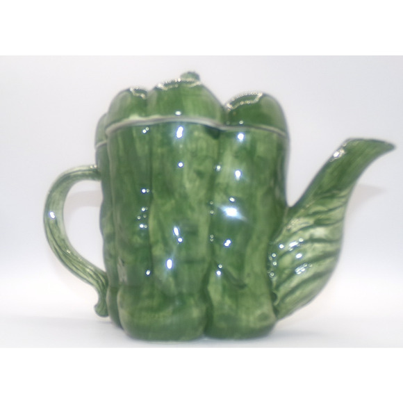 Vintage Limoges France ? Green Bell Pepper Teapot Large Ceramic Vegetable Coffee - Picture 8 of 16